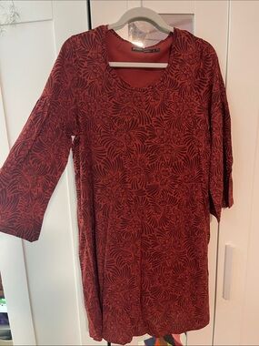 Gudrun Sjoden Raspberry Red Floral-Print Long Sleeve Tunic Dress